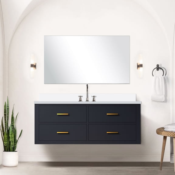 48 In. X 22 Blue Bath Vanity, White Quartz Surface, Faucet, Soft Close, Solid Wood & Notorious Object 48" 22" Bathroom Vanity With Countertop, And Build-up