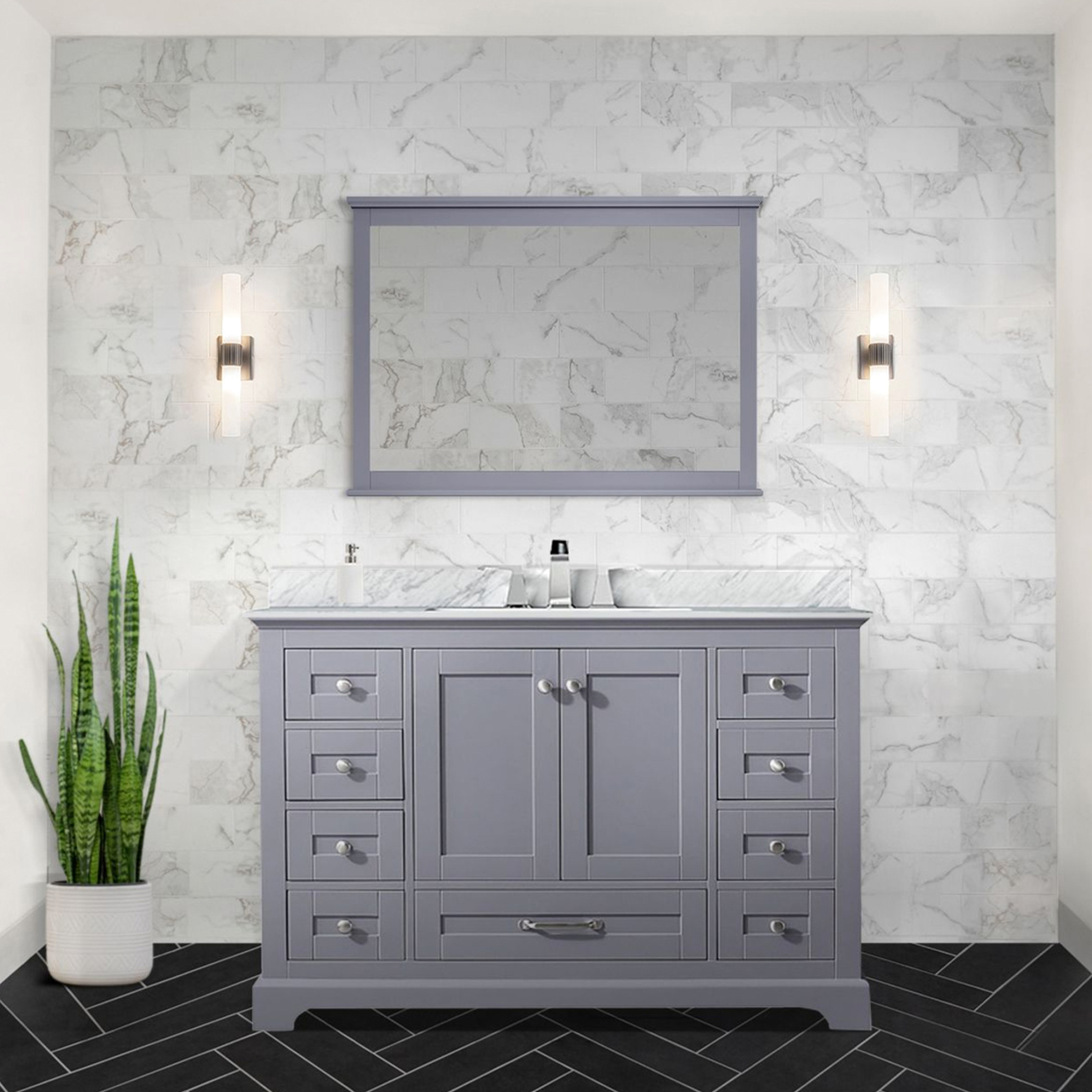 48 In. X 22 Dark Grey Bath Vanity Cabinet - 46 Mirror 9 Drawers