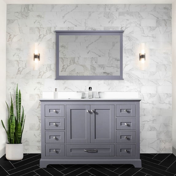 48 In. X 22 Dark Grey Bathroom Cabinet - White Quartz Top, Solid Wood Build, Soft Close, 9 Drawers & Open Shelf For Ample Storage Capacity Space, Scratch And Stain Countertop 48" W 22" D Bath