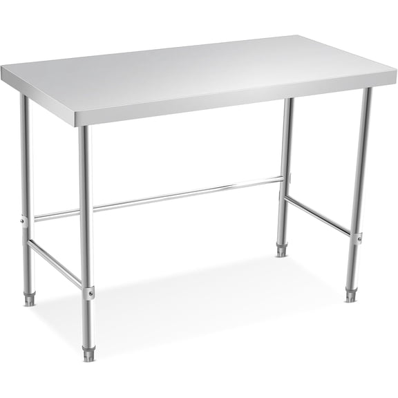 48 In x24 In Open Base Stainless Steel Work Table - Commercial Kitchen Prep Station with Reinforced Frame Stationary Legs Casters