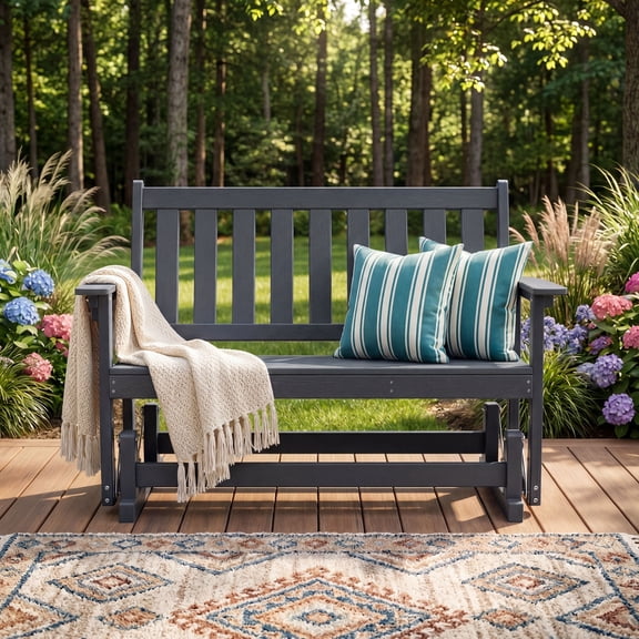 VENTOPYR HDPE Outdoor Glider Benches with 2-Person and Iron Swinging Mechanism, Gray