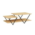 thumbnail image 1 of 48 Inch 2 Tier Top Coffee Table with Bottom Shelf, V Shape Black Metal Legs, Light Maple Wood, 1 of 7