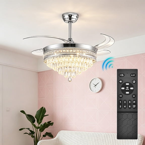 48-Inch/42-Inch modern ceiling fan light with light and remote control, dimmable LED light, Bluetooth connectivity, energy saving, quiet operation, retractable fan blades (48-Inch-Silver).