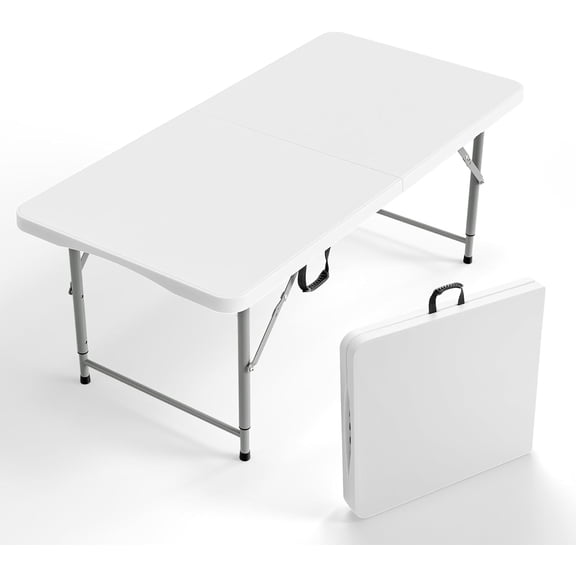 48 Inch Adjustable Height Folding Plastic Table White Portable Indoor Outdoor Dining Desk for Camping Parties Picnics and Garden Events