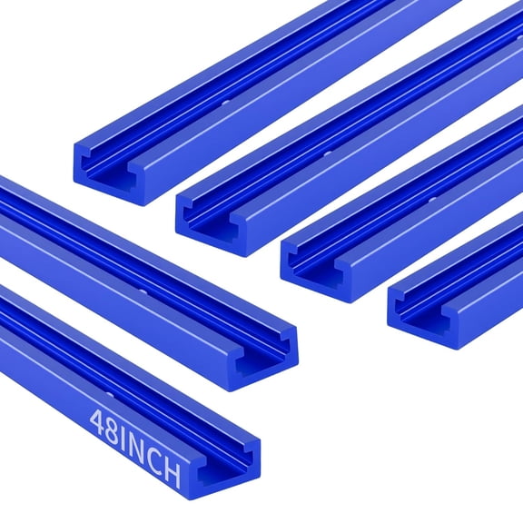 48 Inch Aluminum T Track for Woodworking - 6 Pack, Double-Cut Profile with Predrilled Mounting Holes & 72 Screws for Drill Press Table, Router Table (Blue)