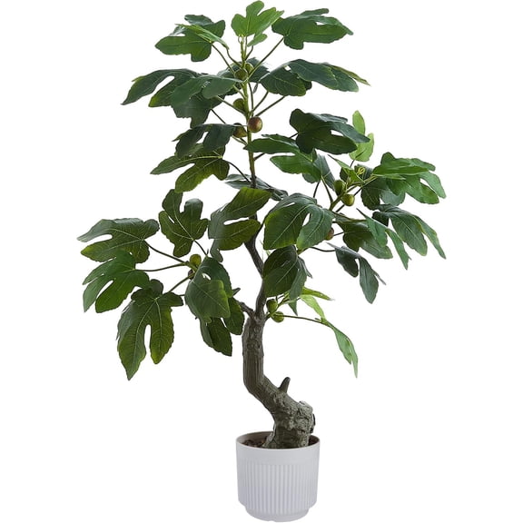 48 Inch Artificial Green Leaves Fig Tree Fake Potted Tree with Faux Fig Branch and Fruits Artificial Tree Realistic Large Fake Plant for Modern Home Office Living Room Floor Decor