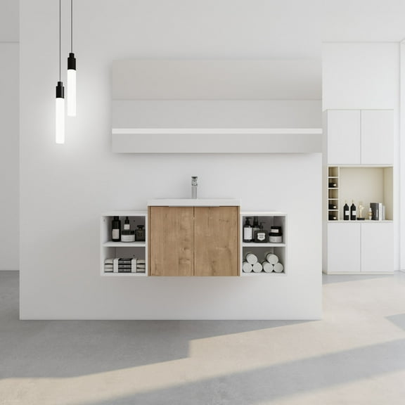 48-Inch Bathroom Vanity with Soft-Close Doors & Integrated Resin Sink - 24" & 12" Space-Saving Cabinet Combo with 2 Storage Shelves and Easy Assembly KD Design