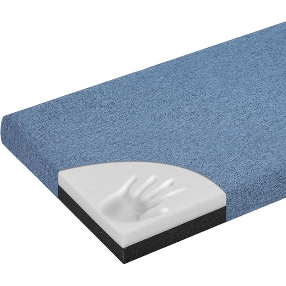 48 Inch Bench Cushion, Dual-Layer Design Memory Foam Indoor Bench Cushion, Non-Slip Standard Size Rectangle Seat Pad with Ties, 48x16x2Inch, Blue