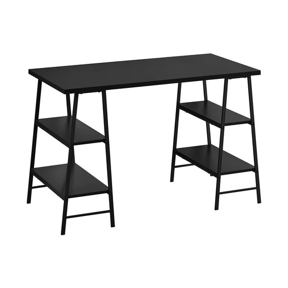 48 Inch Black Computer Desk with 4 Shelves and Sawhorse Legs