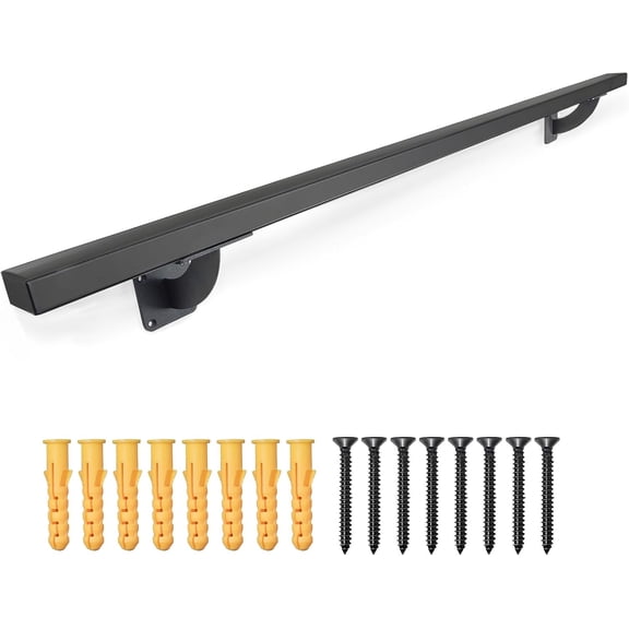 48 Inch Black Square Pipe Staircase Handrails - 4 FT Wall Mount Stairway Railing Indoor, Outdoor Stair Railing, Deck Rails, Banister Railing, Safety Grab Handle for Handicap