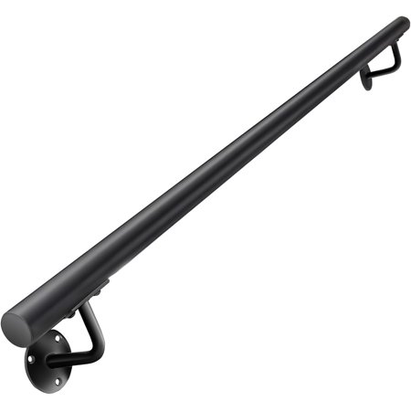 48 Inch Black Square Pipe Staircase Handrails - 4 FT Wall Mount Stairway Railing Indoor, Outdoor Stair Railing, Deck Rails, Banister Railing, Safety Grab Handle for Handicap