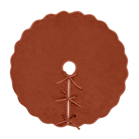 48-Inch Brown Christmas Tree Skirt with Scalloped Edge and Tie Closure, Holiday Tree Base Cover for Living Room Decor