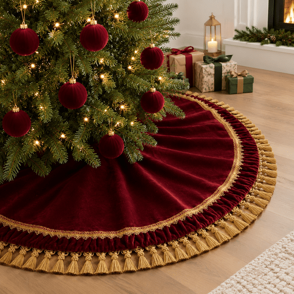 48 Inch Burgundymas Tree Skirt Vintround - Walmart.com