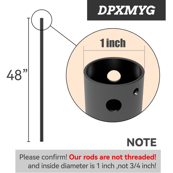 48 Inch Ceiling Fan Downrod, 4 FT Black Extension Rod for Standard Fans, 1 Inch OD Unthreaded Metal for Indoor Use