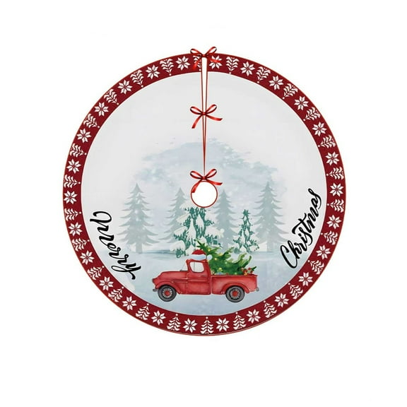 48 Inch Christmas Theme Knitted Tree Skirt Decoration, Double-Sided Printed Xmas Tree Skirt Holiday Tree Base Cover Decoration