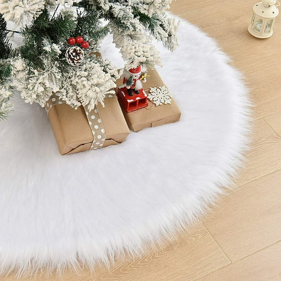 48 Inch Christmas Tree Skirt, Christmas Tree Plush Skirt Decoration for Merry Christmas Party Faux Fur Christmas Tree Skirt Decorations