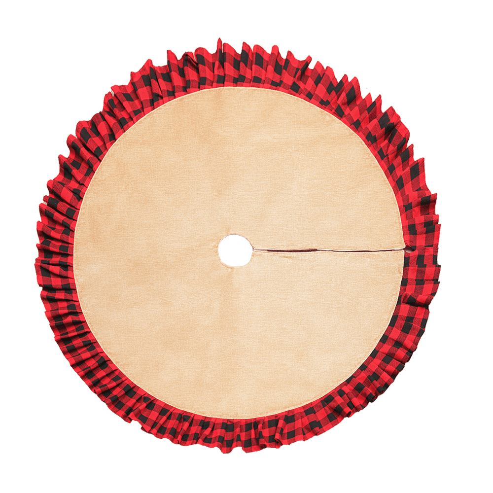 48 Inch Christmas Tree Skirt Linen Burlap Buffalo Plaid Edge Decoration