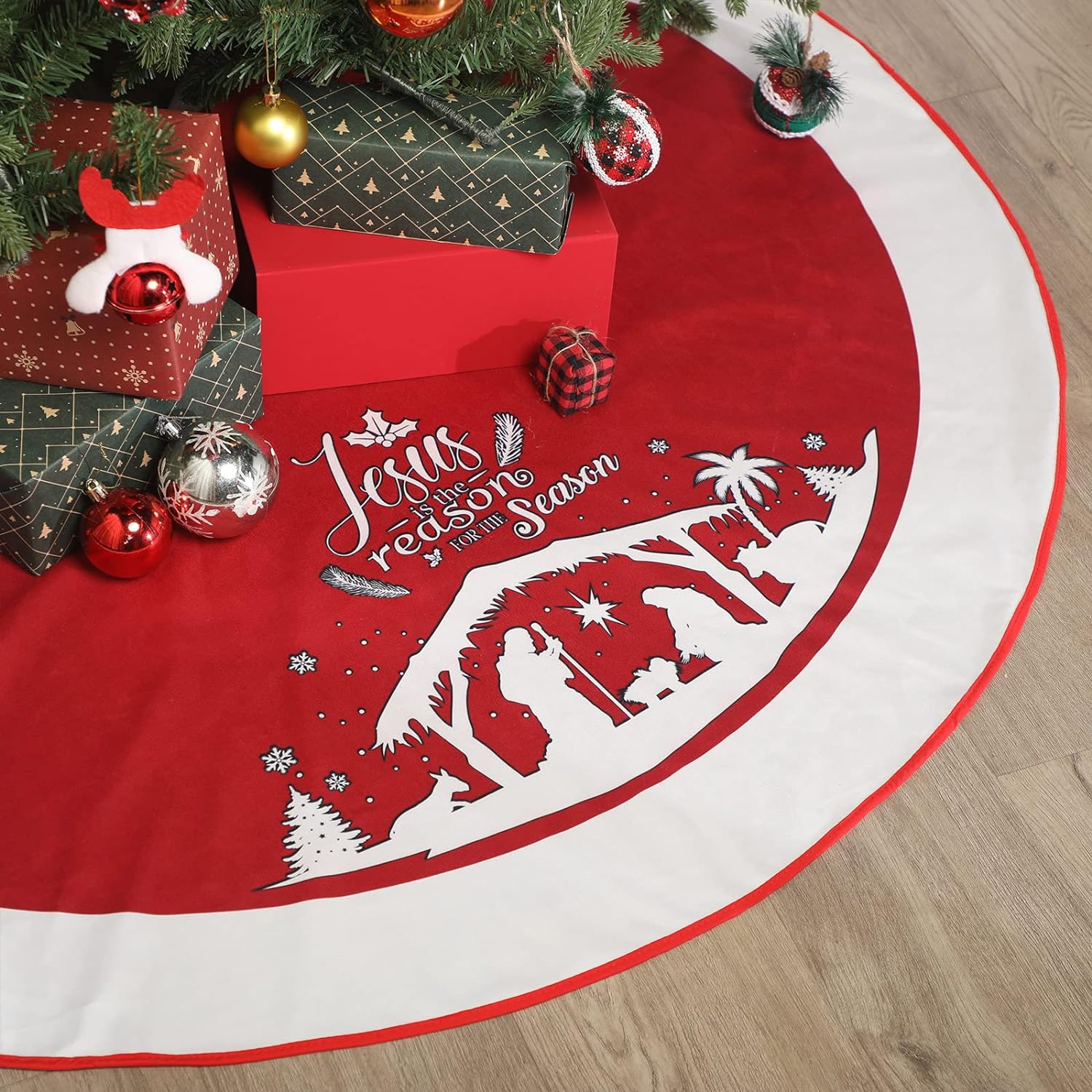 48 Inch Christmas Tree Skirt Nativity Scene Holy Family Xmas Tree Mat