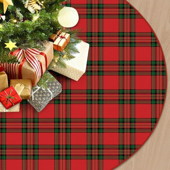 48 Inch Christmas Tree Skirt Red Green Tartan Plaid Tree Skirt Rustic Scottish Plaid Round Christmas Trees Mat for Xmas Winter Holiday Home Party Indoor Outdoor Decoration