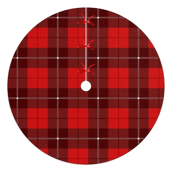 48 Inch Christmas Tree Skirt – Velvet Plush Tree Mat, Soft Thickened Polyester with Red Ties, Single-Sided Printing, Available in 30in/36in/48in, Perfect for Holiday Xmas Tree Decoration