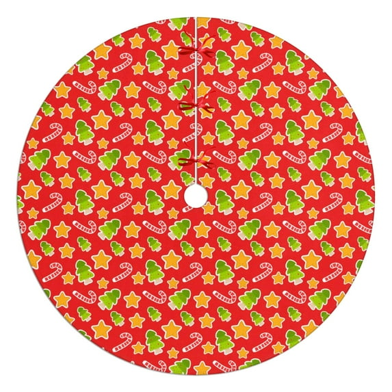 48 Inch Christmas Tree Skirt – Velvet Plush Tree Mat, Soft Thickened Polyester with Red Ties, Single-Sided Printing, Available in 30in/36in/48in, Perfect for Holiday Xmas Tree Decoration