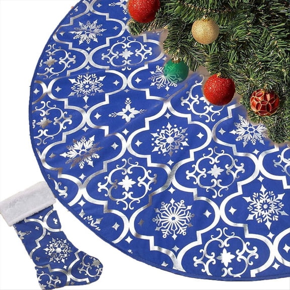 48 Inch Christmas Tree Skirt Xmas Soft Cover Mat Decor Snowflake Collar Farmhouse Tree Skirt,Blue