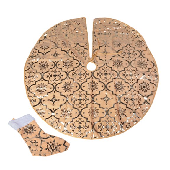 48 Inch Christmas Tree Skirt Xmas Soft Cover Mat Decor Snowflake Collar Farmhouse Tree Skirt,Gold