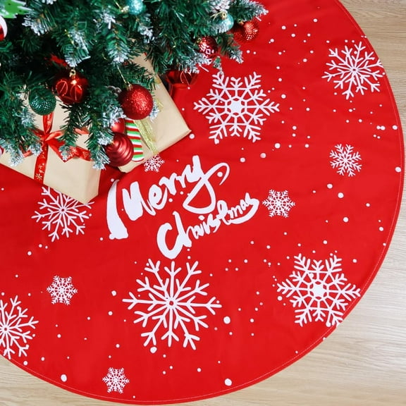 48 Inch Christmas Tree Skirt Xmas Soft Cover Mat Decor Snowflake Farmhouse Tree Skirt for Holiday Ornaments Party Home Indoor Decorations