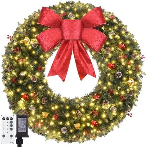 48 Inch Christmas Wreath Outdoor with Lights - 200 Led Pre Lit ...