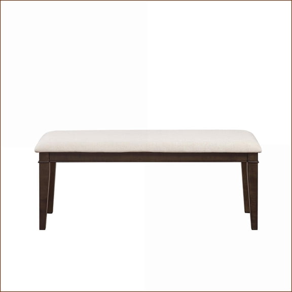 48-Inch Classic Dining Bench, Dark Brown Wood, Beige Fabric Upholstery | Dark Brown | Fabric