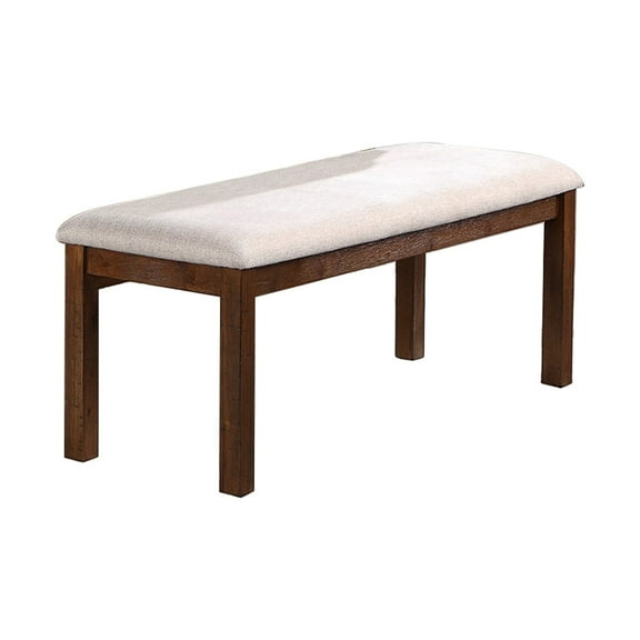 48 Inch Classic Fabric Upholstered Dining Bench Pine Wood Ivory and Brown