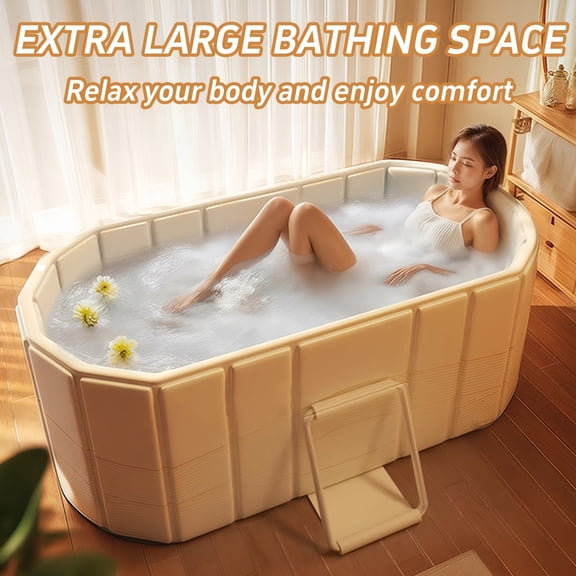 48 Inch Collapsible Adult Bathtub, Large Foldable SPA Tub, Space-Saving for Bathroom Shower Stall, Easy Assembly & Storage