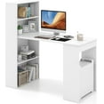 thumbnail image 1 of 48 Inch Computer Desk with Bookshelf, Reversible Study Writing Desk with Storage Shelves & CPU Stand, Compact Office Desks & Workstations, White Desk for Bedroom, Kids Room, Study (White), 1 of 18