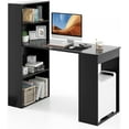 thumbnail image 1 of 48 Inch Computer Desk with Bookshelf, Reversible Study Writing Desk with Storage Shelves & CPU Stand, Compact Office Desks & Workstations, Black Desk for Bedroom, Kids Room, Study (Black), 1 of 18