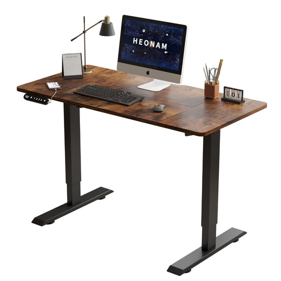 48 Inch Computer Desk, Electric Standing Desk with Power Outlets and USB Ports, Height Adjustable Desk, Modern Writing Table with Sturdy Frame for Home and Office Computer Table Gaming Desk