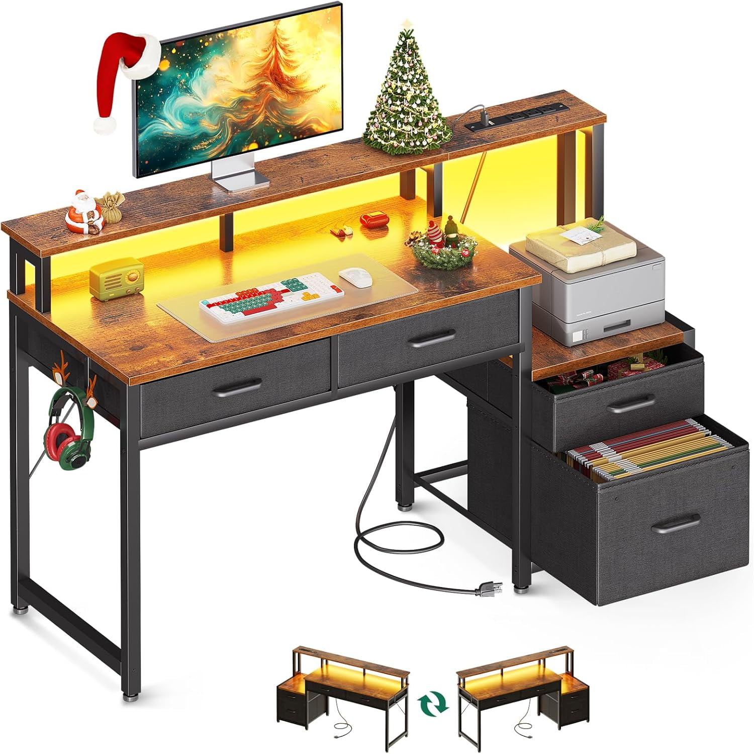 48-Inch Computer Desk with Fabric File Cabinet and Fabric Drawers ...