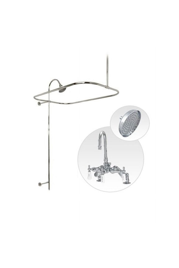 48 Inch Deck Mount Clawfoot Tub Shower Enclosure with Gooseneck Faucet and Rain Shower Head