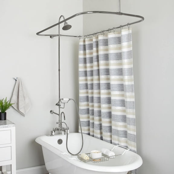 48 Inch Deck Mount Clawfoot Tub Shower Enclosure with Gooseneck Faucet and Watering Can Shower Head