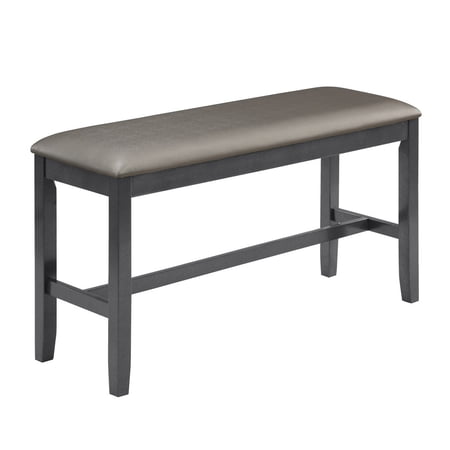 48 Inch Dining Bench, Padded Seat Cushion, Metallic Gray Upholstery, Black- Saltoro Sherpi