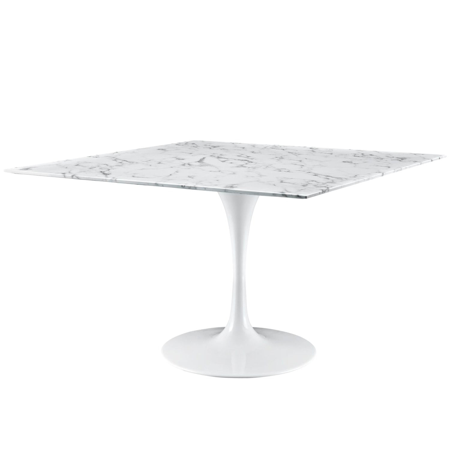 48 Inch Dining Table, White, Artificial Marble, Metal Steel, Square