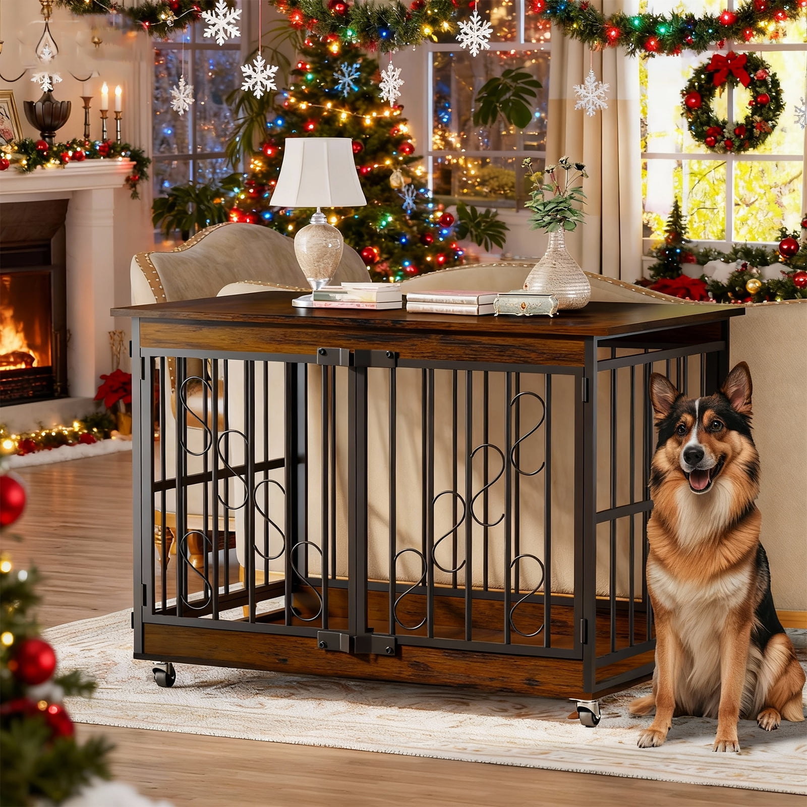 Walmart Black Friday Deals 2025 - COZYPAWS 48 Inch Dog Cage Furniture for Extra Large Dogs Indoor Decor with Double Doors