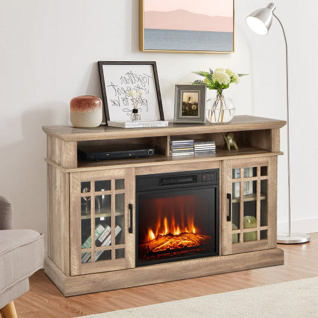 48 Inch Electric Fireplace TV Stand with Cabinets for TVs Up to 55 Inch-Natural  - Walmart.com