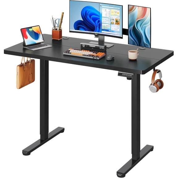 48 Inch Electric Standing Desk, Adjustable Height Sit-to-Stand Desk with Touchscreen Controller and 3 Memory Presets (Black)