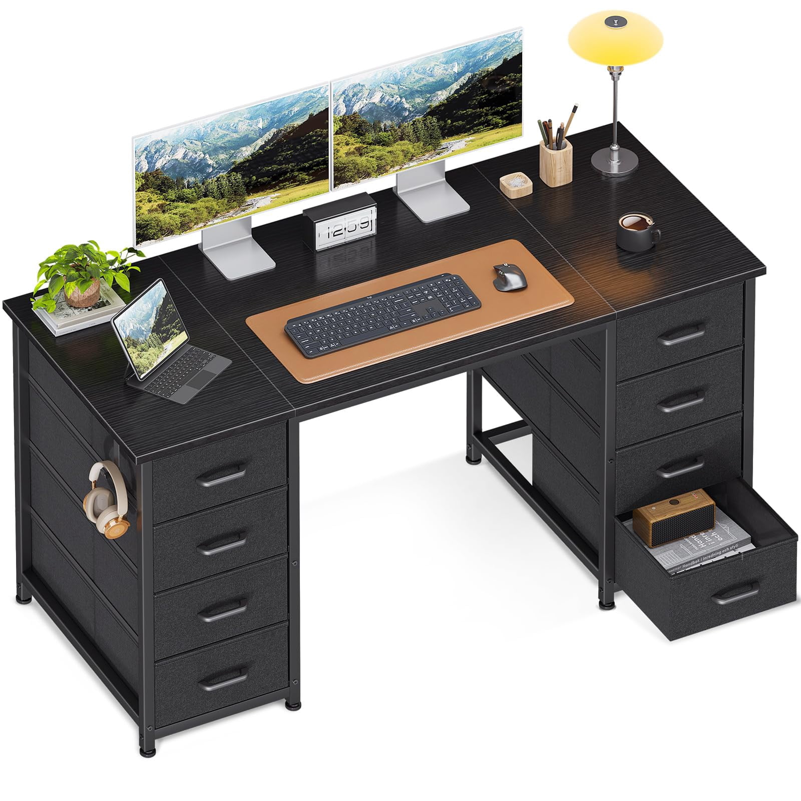 48 Inch Ergonomic Computer Desk with 8 Fabric Drawers, Large Storage ...