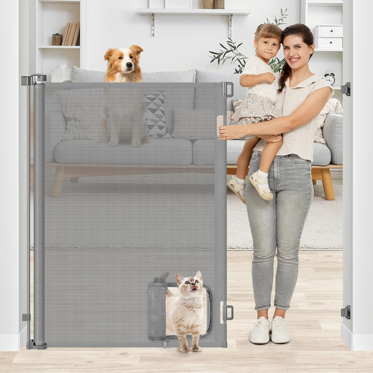 48 Inch Extra Tall Dog Gate with Cat Door, 55