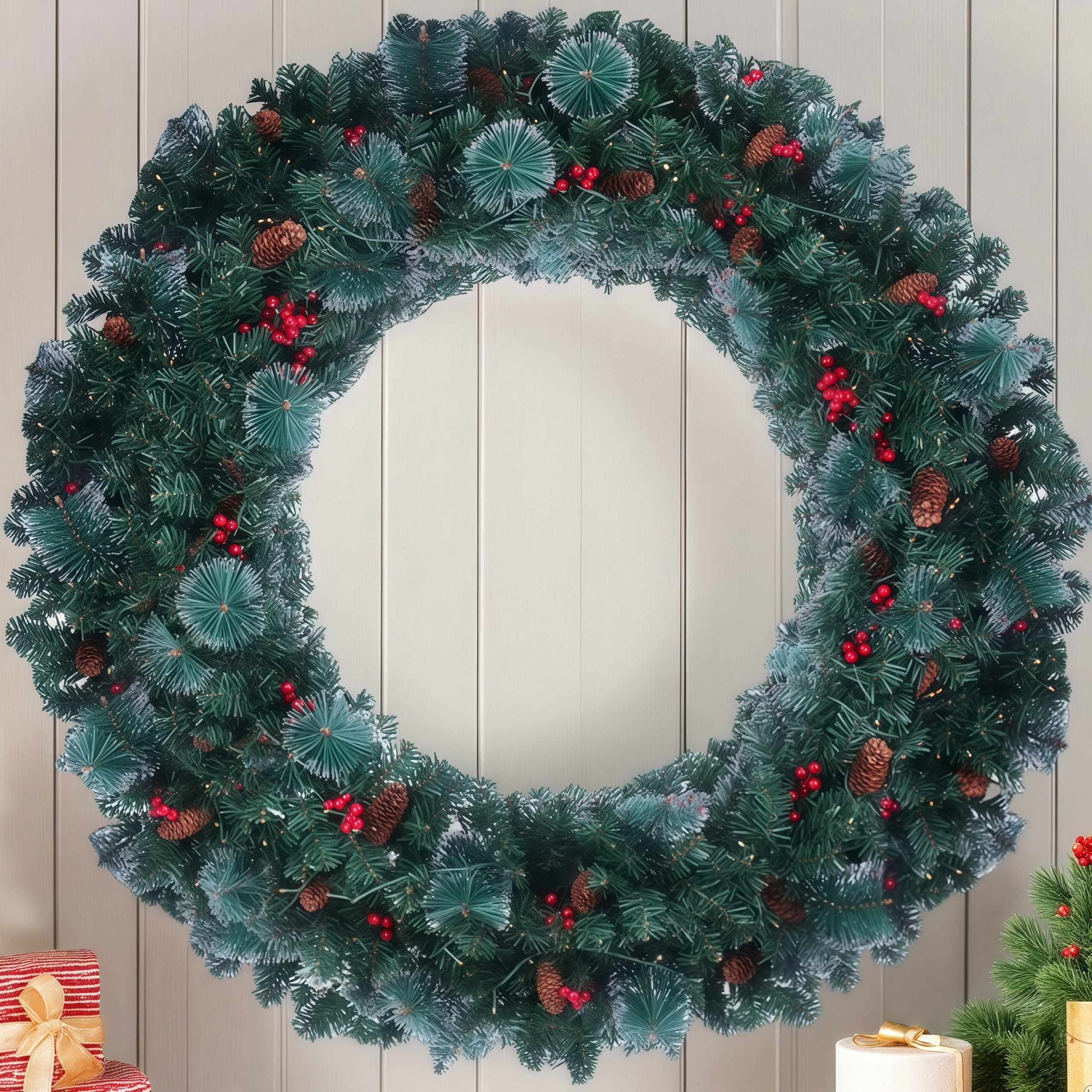 48 Inch Extra Wide LED Christmas Wreath with Color Changing Lights ...