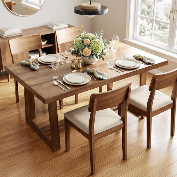 48 Inch Farmhouse Dining Table for 4-6, Solid Pine Wood with Corner Protectors