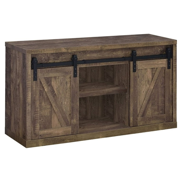 48 Inch Farmhouse Wooden TV Console With 2 Sliding Barn Doors