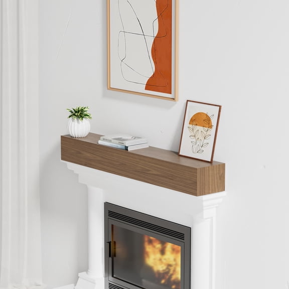 48 Inch Fireplace Mantel, Pine Wood Wall-Hanging Floating Shelf, Natural Wood Display Shelf, Wall Art and Home Decor, Easy to Install, Strong and Durable, for Living Room, Bedroom, Kitchen, Walnut