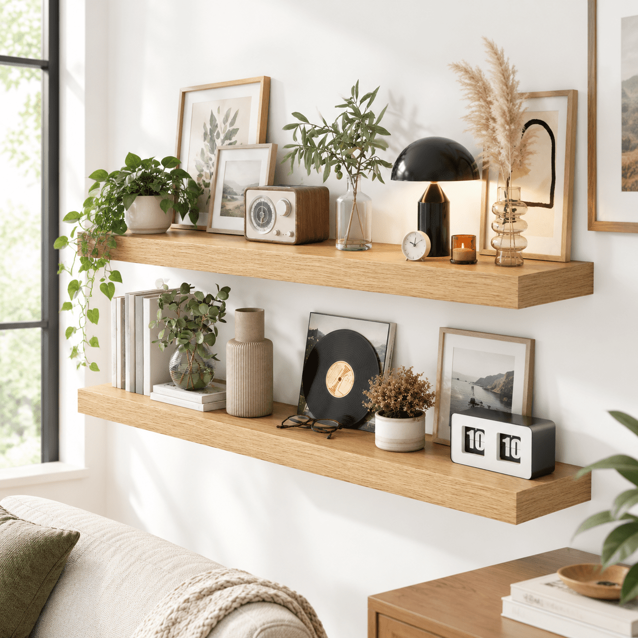 48 Inch Floating Shelves For Wall 8 Deep Oak Set Of 2 Mounted Rustic ...